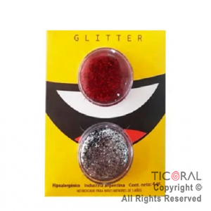 MAQUILLAJE ARTISTICO GLITTER ROJO Y PLATA (2 - 4 GR) (PACK X 3 BLISTERS)